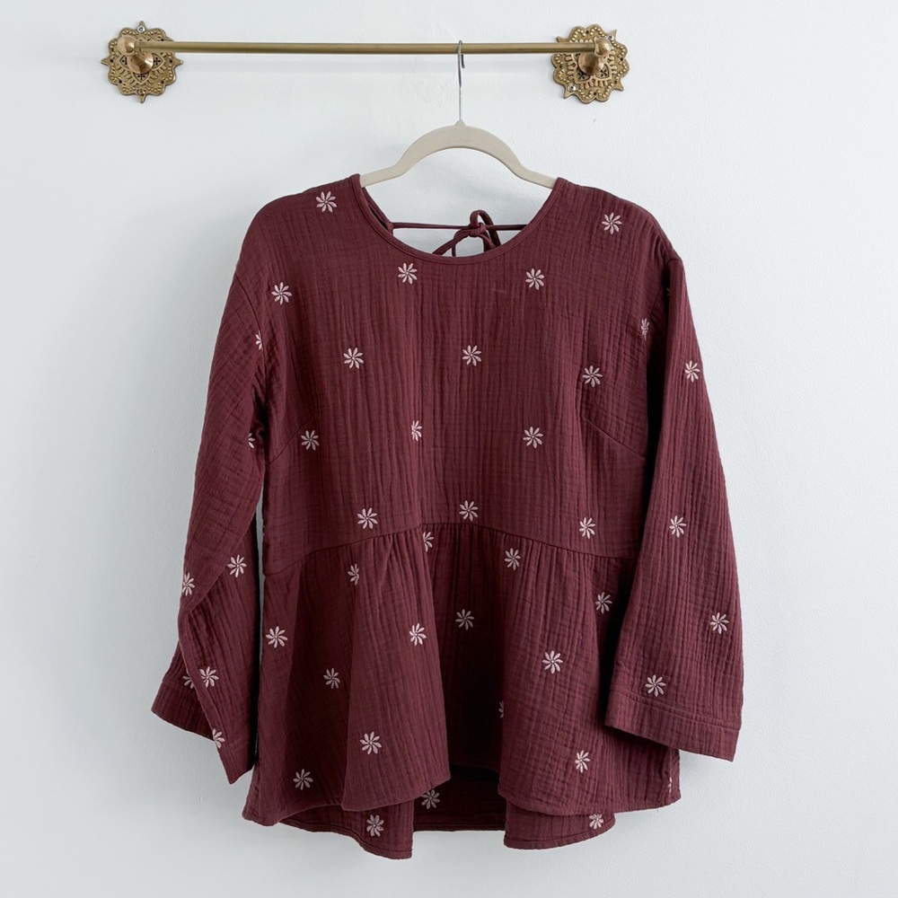 Madewell Gauze Embroidered Floral Peplum Top Small